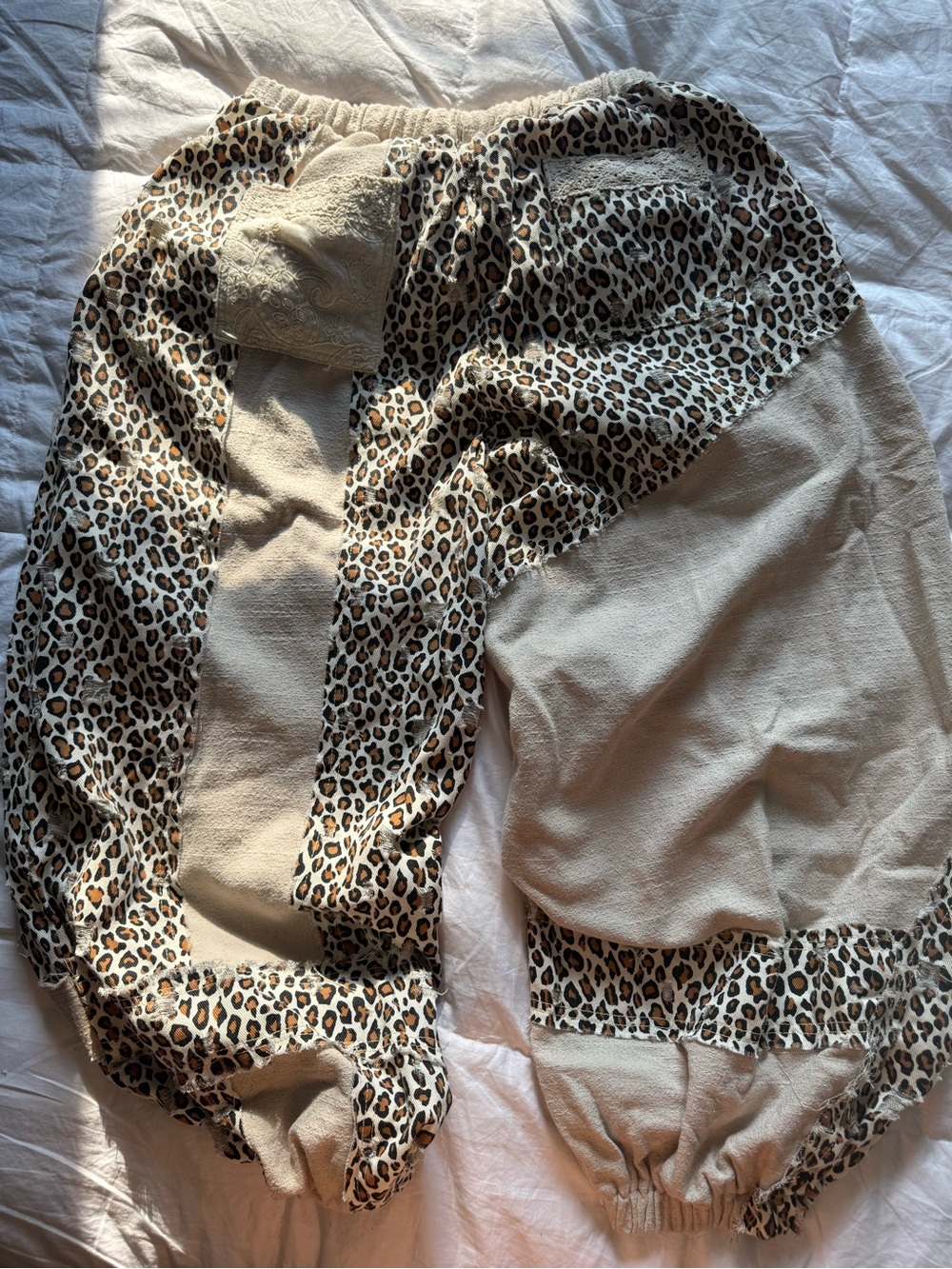 Pol BamBam Leopard Patchwork Drawstring Jogger Pants - Cream/Beige M - Picture 5 of 5